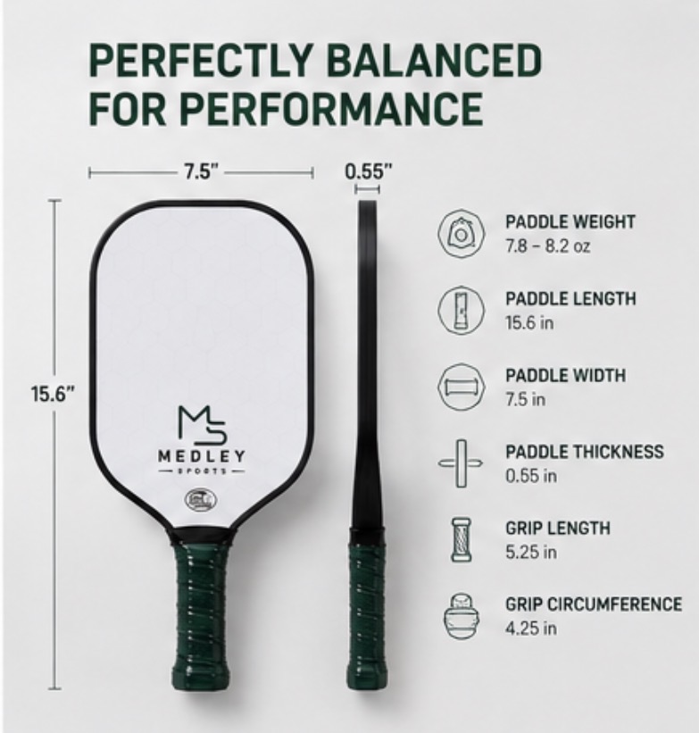 Medley Sports paddle dimensions and specifications